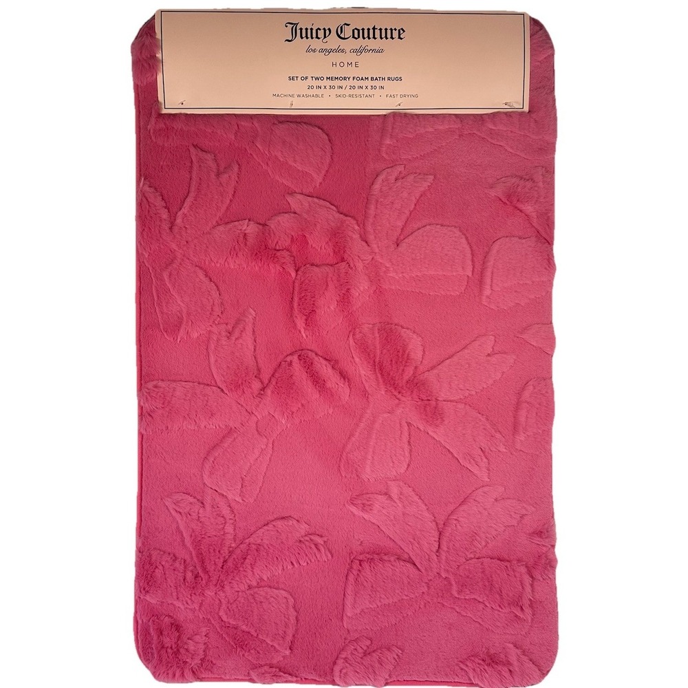 Juicy Couture Pink Bow Memory Foam Bath Rug Set 2 Pc‎ Plush Soft 20x30
